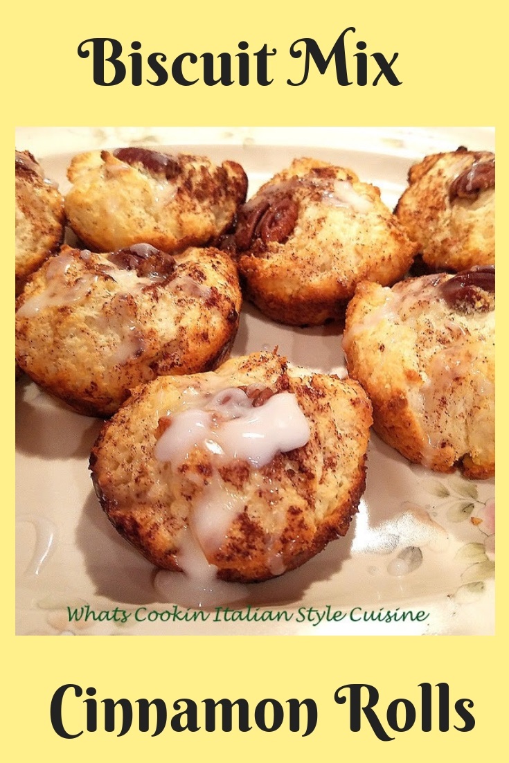 these are biscuit cinnamon rolls made in a cupcake tin. These biscuit cinnamon rolls are a semi homemade roll using a mix. The muffins are topped with cinnamon sugar, a glaze and pecans