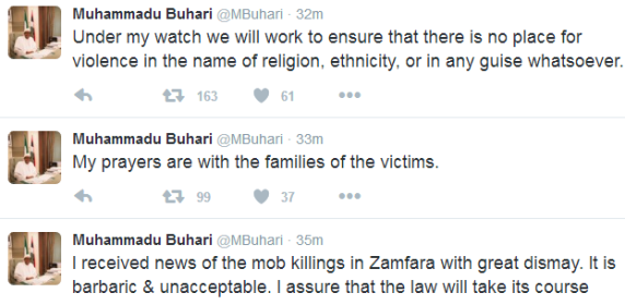 unnamed Pres. Buhari reacts to the killing of 8 people in Zamfara religious crisis