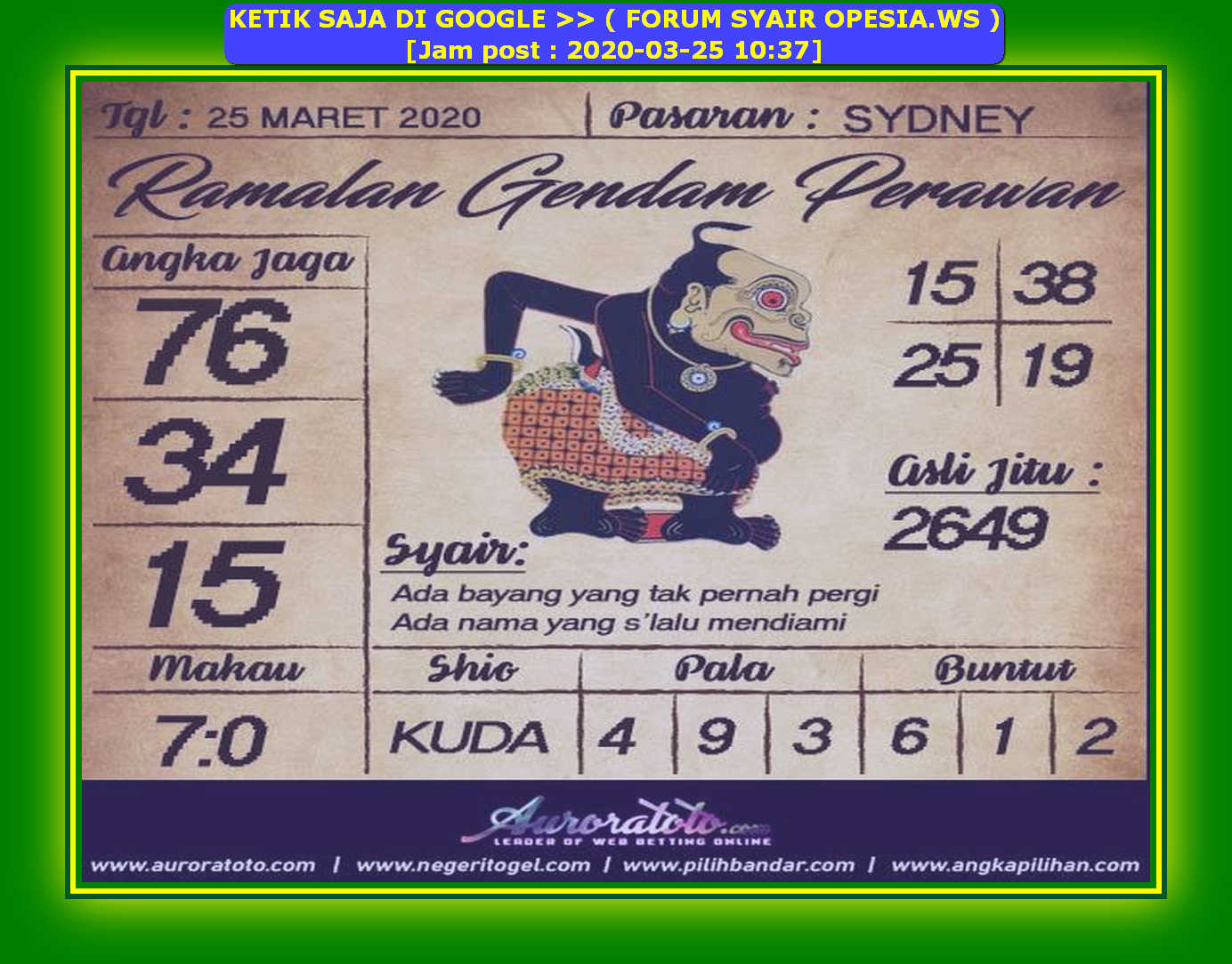 1 New Message Kode Syair Sydney 25 Maret 2020 Forum Syair Togel Hongkong Singapura Sydney