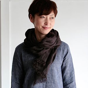 Fog Linen Work Roserie Linen Scarf - Blue Nuit