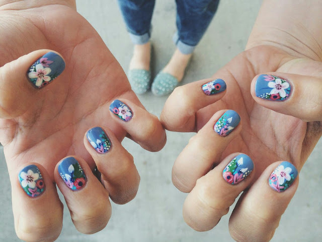 6. Sky Blue and Floral Nail Design - wide 9