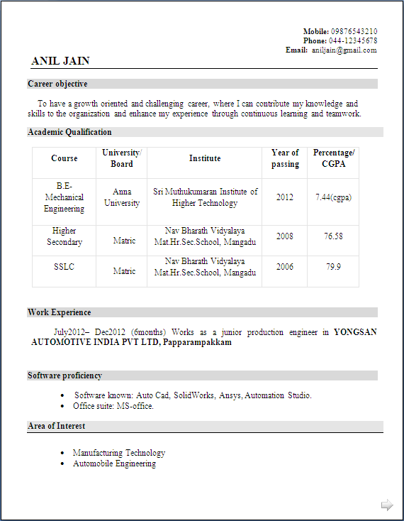 resume blog co  a fresher mechanical engineer resume