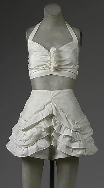 Then & Now ~ Ruffled White Bathing Suit