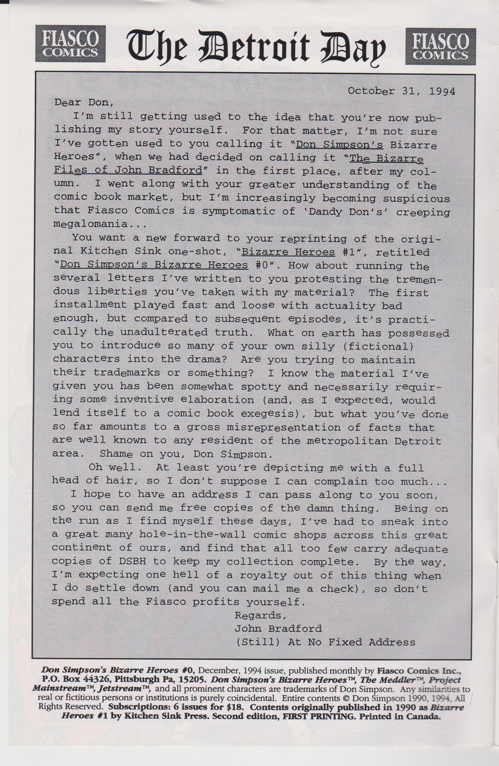 Read online Don Simpson's Bizarre Heroes comic -  Issue #0 - 2