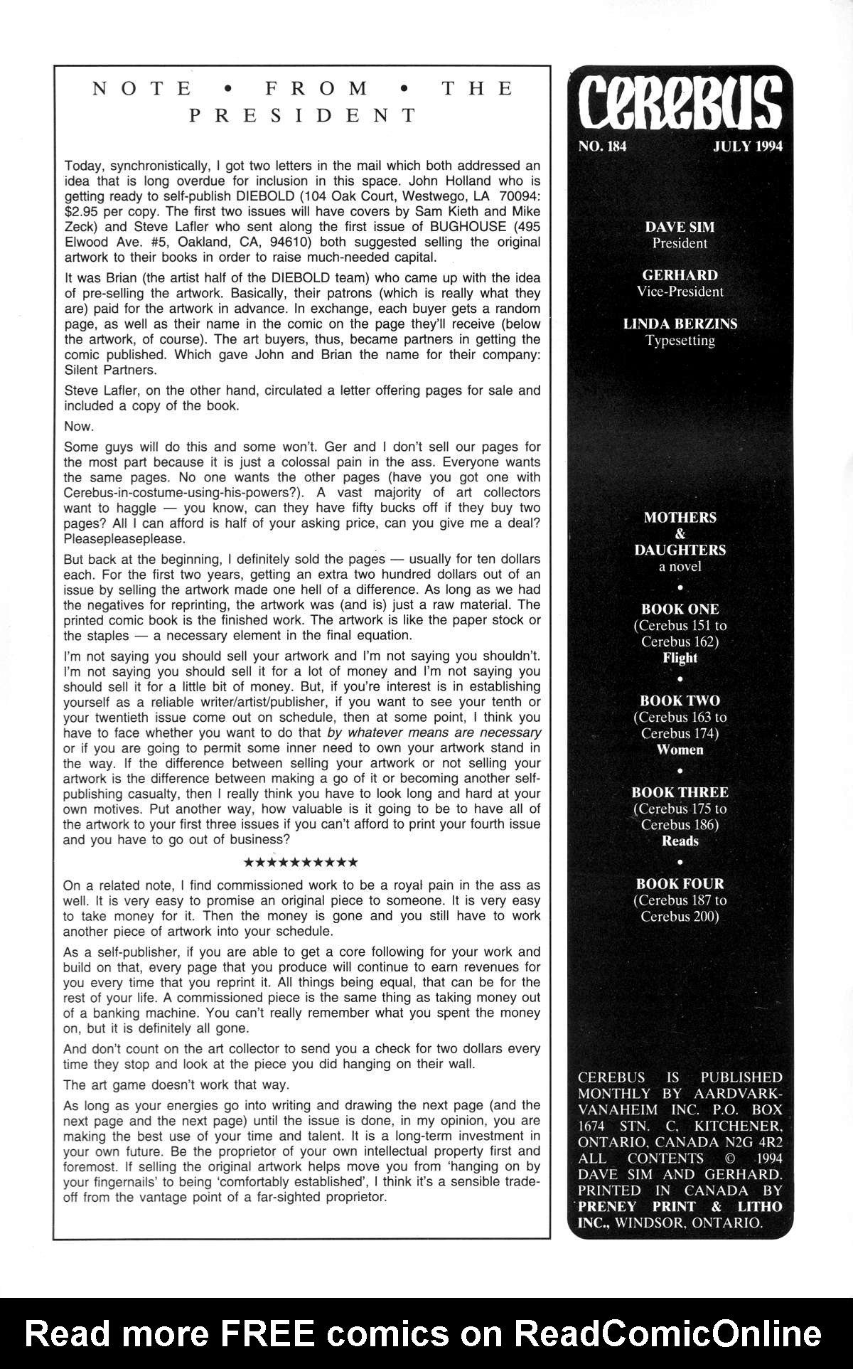 Cerebus Issue #184 #183 - English 2