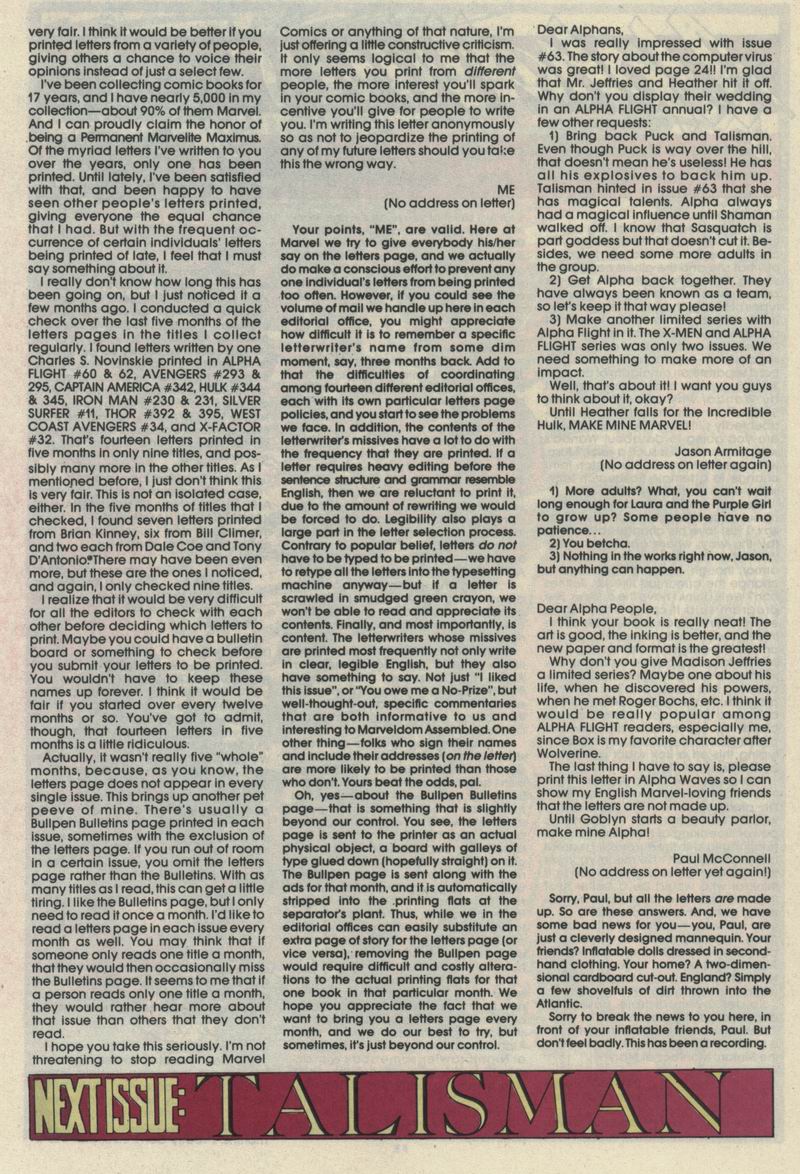 Read online Alpha Flight (1983) comic -  Issue #67 - 28