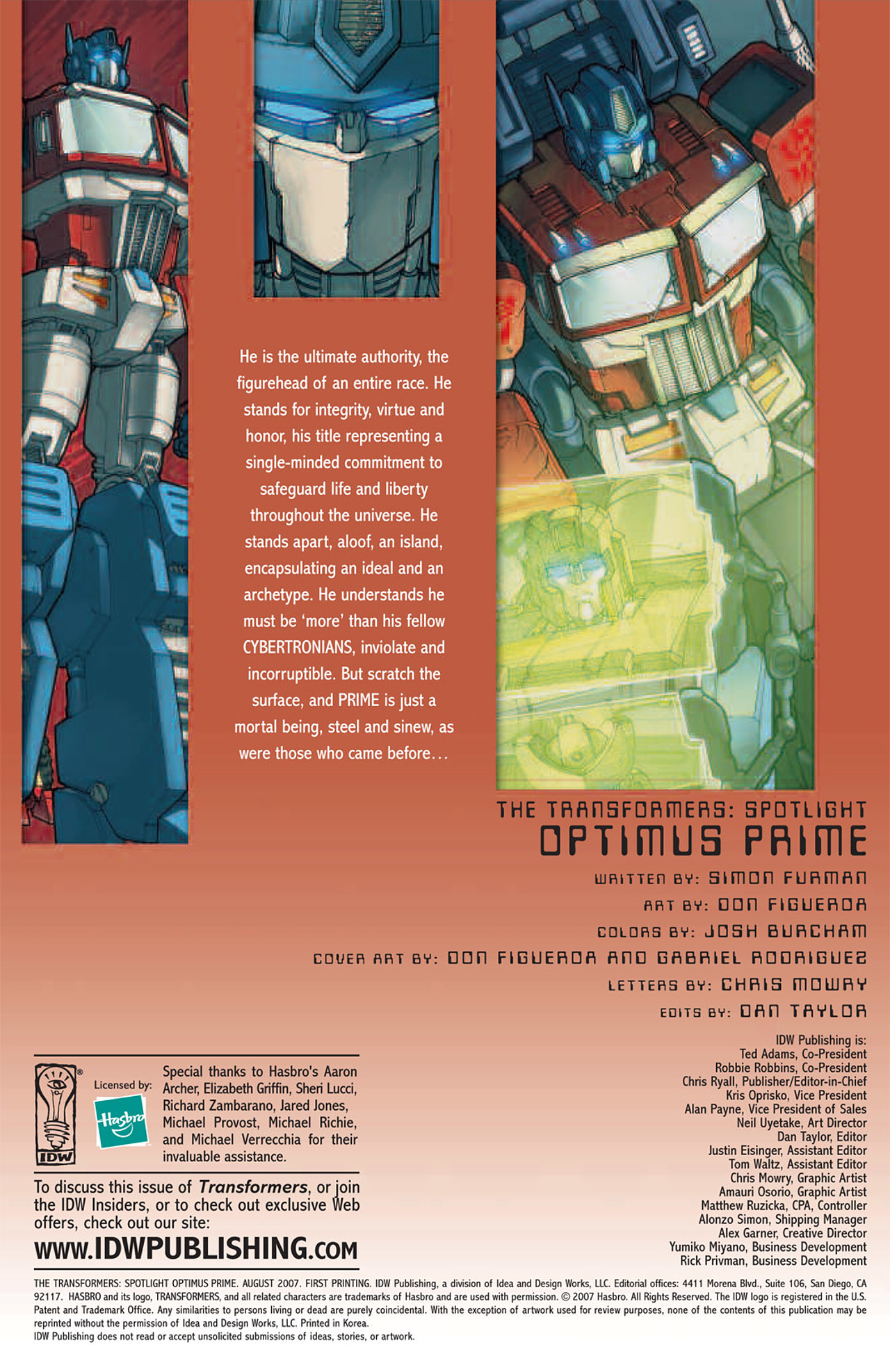 Read online Transformers Spotlight: Optimus Prime comic -  Issue # Full - 3
