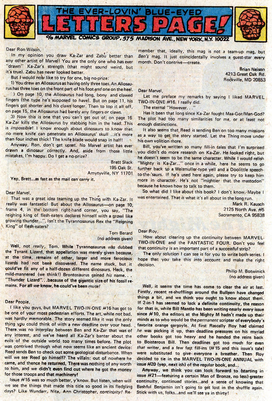 Read online Marvel Two-In-One comic -  Issue #19 - 19