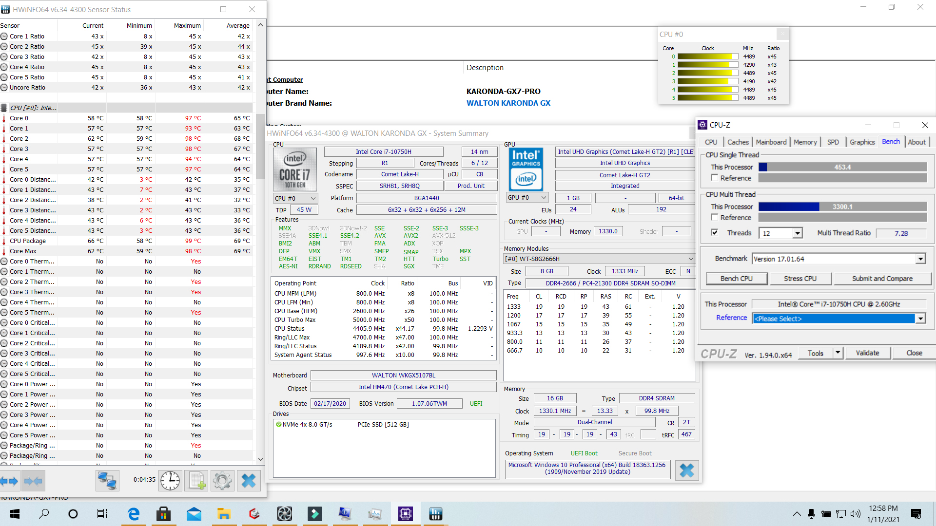 Walton Karonda GX710G Pro Laptop's Overheating Screenshot