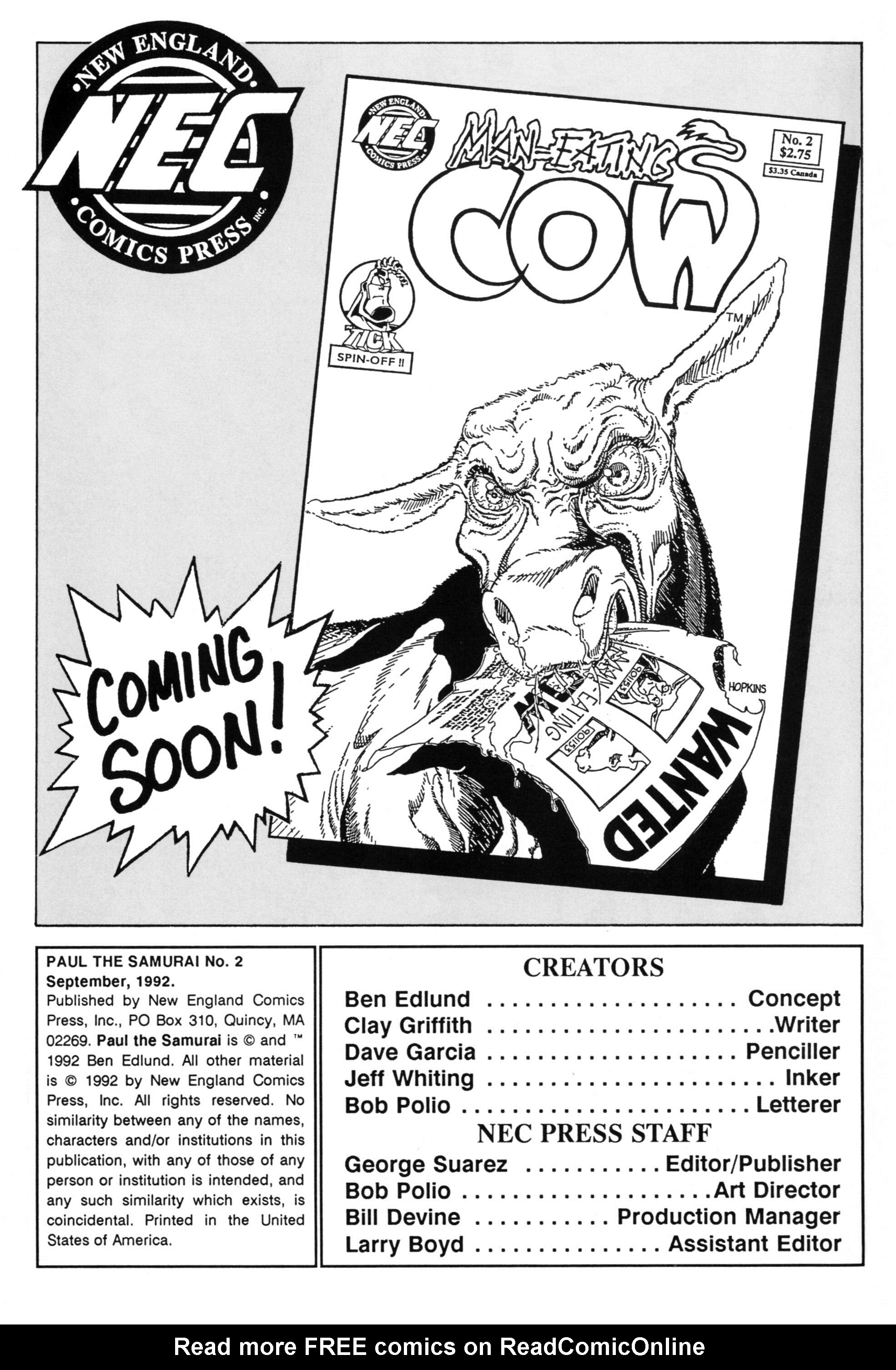 Read online Paul the Samurai (1992) comic -  Issue #2 - 2