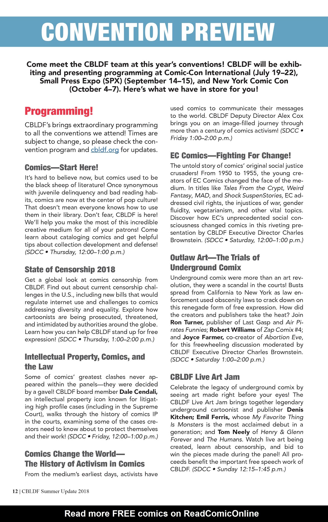 Read online Comic Book Legal Defense Fund Summer Update 2018 comic -  Issue # Full - 12