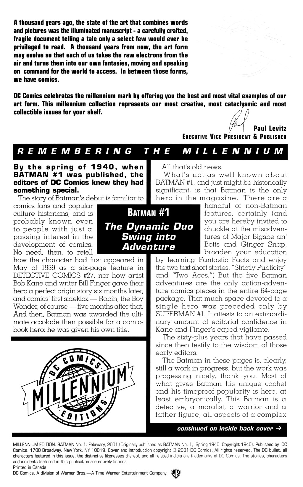 Read online Millennium Edition: Batman 1 comic -  Issue # Full - 2