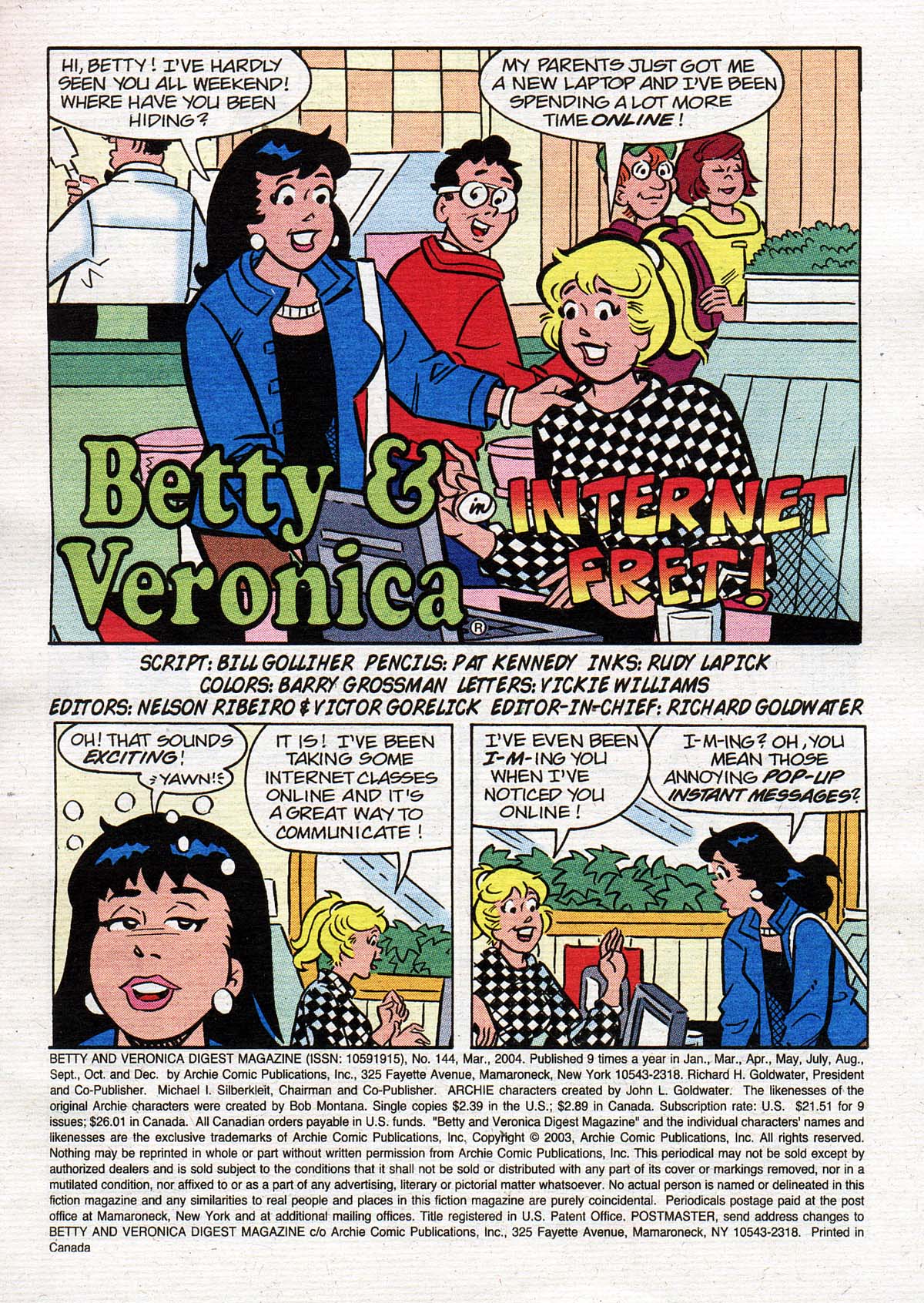 Read online Betty and Veronica Digest Magazine comic -  Issue #144 - 2