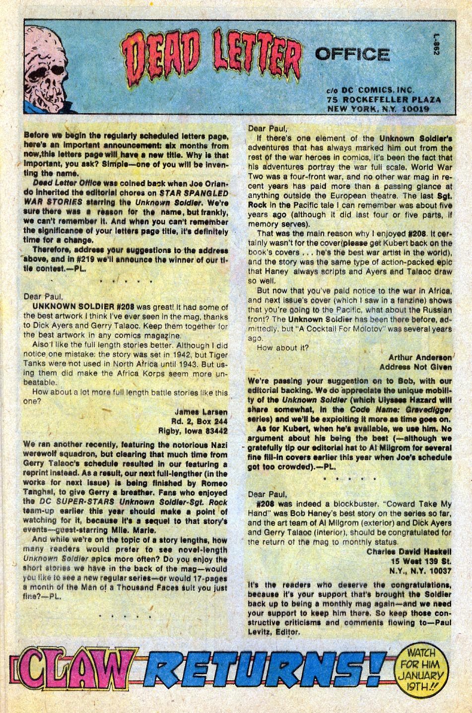 Read online Unknown Soldier (1977) comic -  Issue #213 - 19