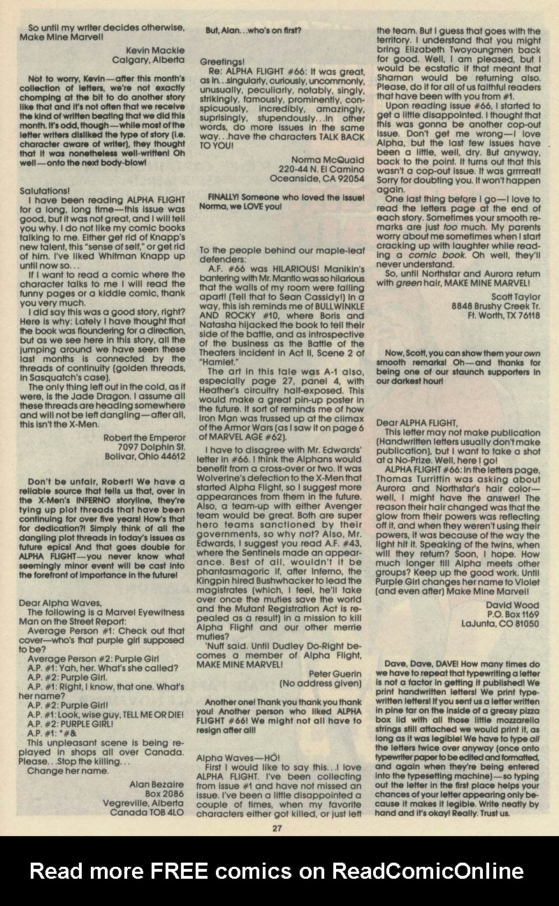 Read online Alpha Flight (1983) comic -  Issue #70 - 29