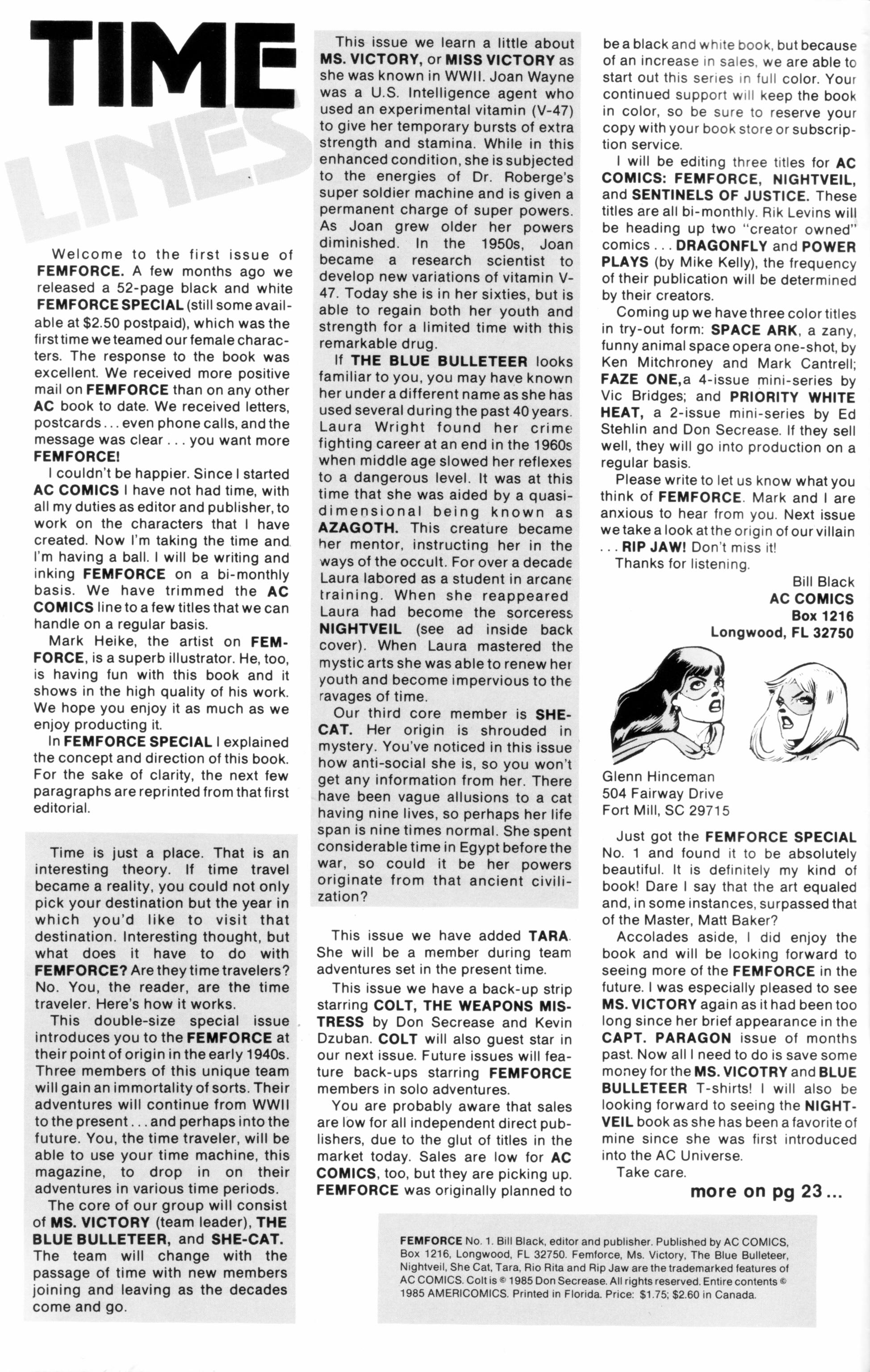 Read online Femforce comic -  Issue #1 - 2