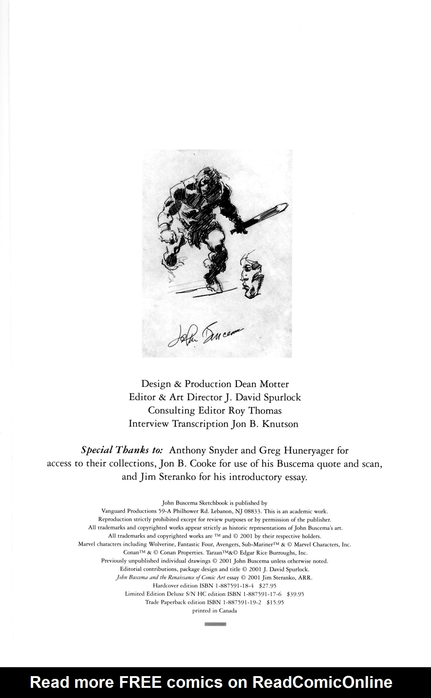 Read online John Buscema Sketchbook comic -  Issue # TPB - 6