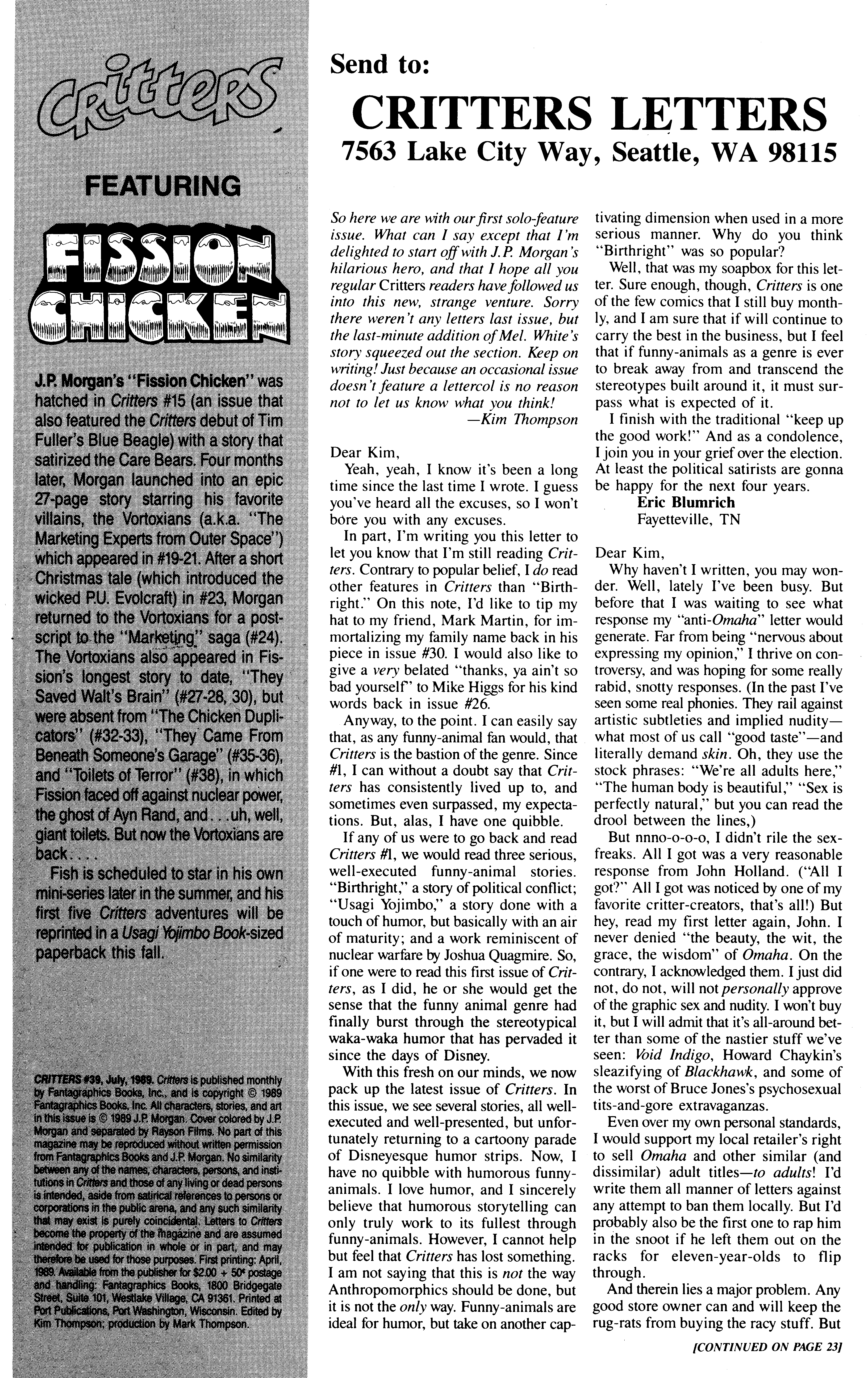 Read online Critters comic -  Issue #39 - 2