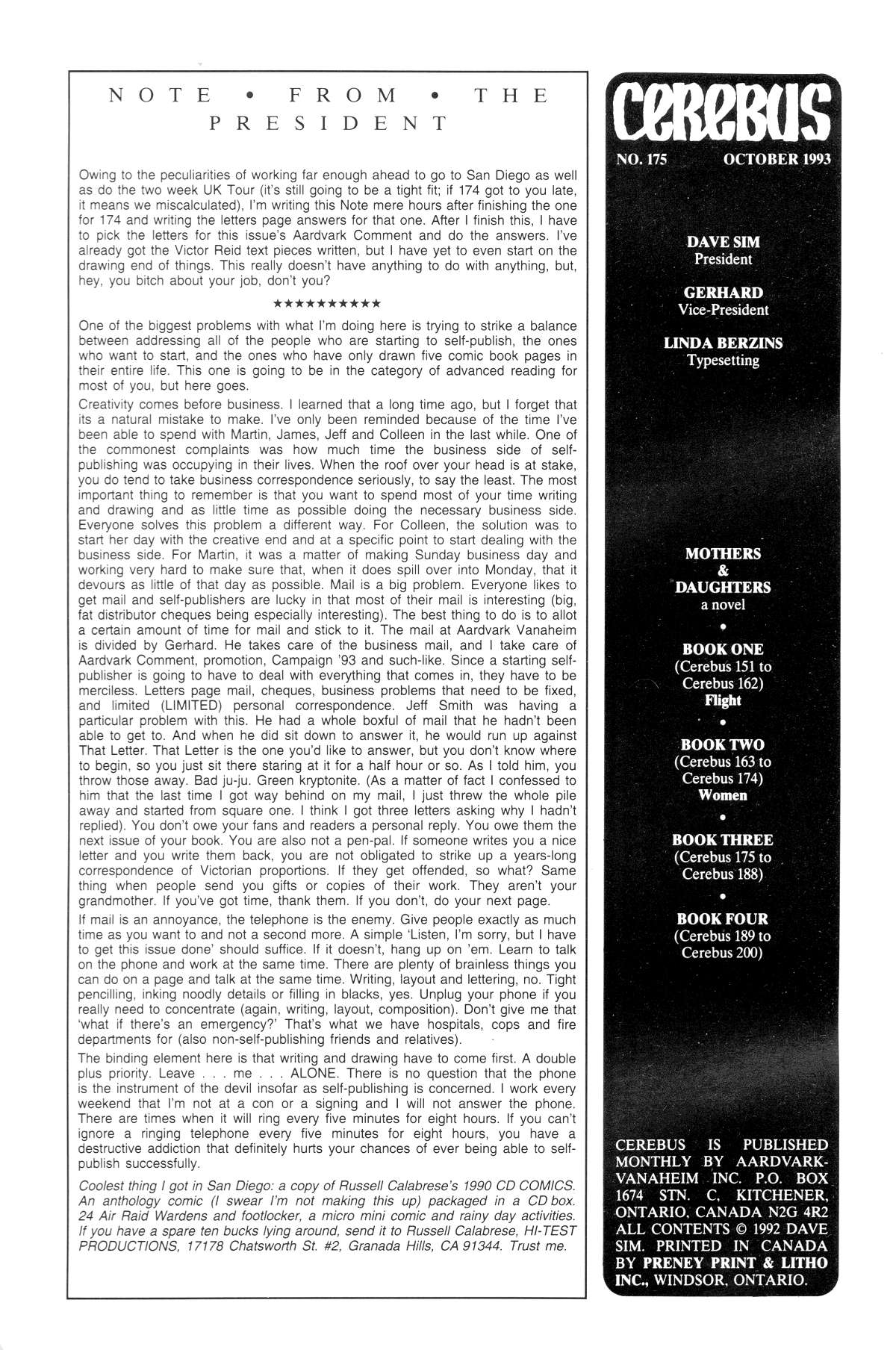 Cerebus Issue #175 #174 - English 2