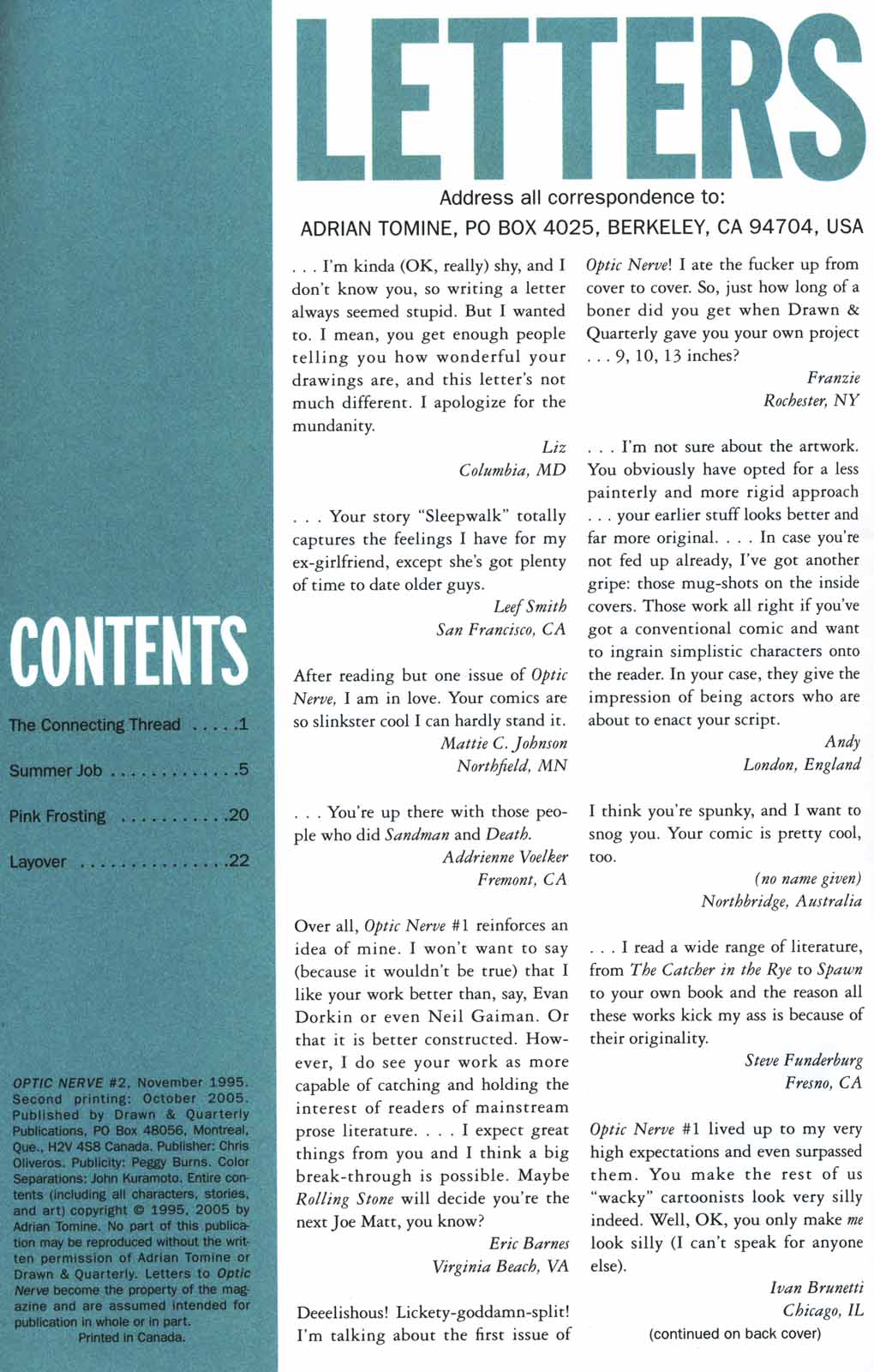 Read online Optic Nerve comic -  Issue #2 - 2