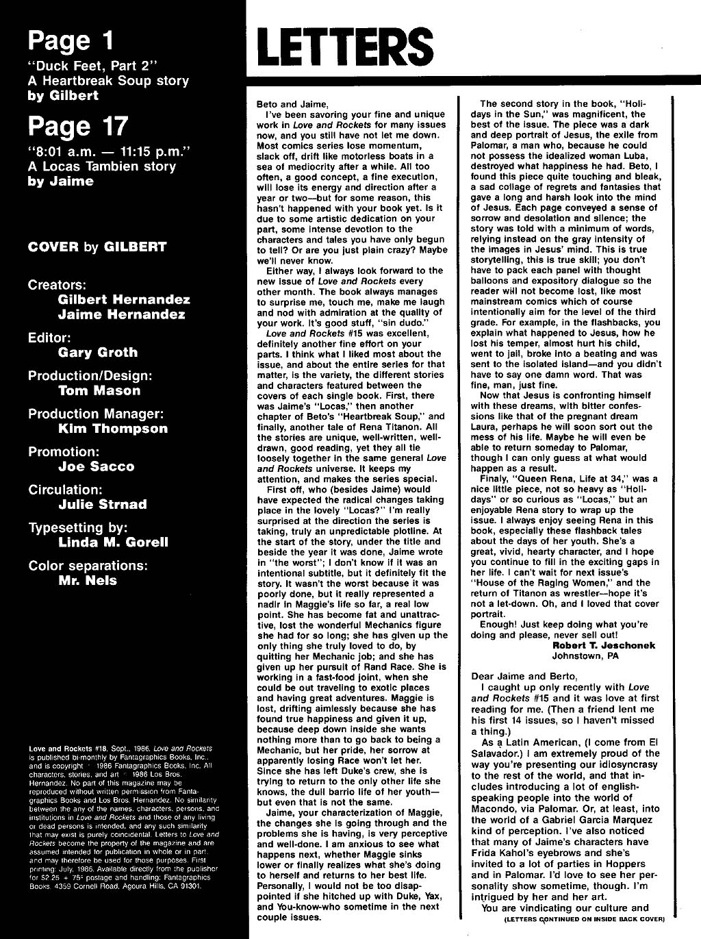 Read online Love and Rockets (1982) comic -  Issue #18 - 2