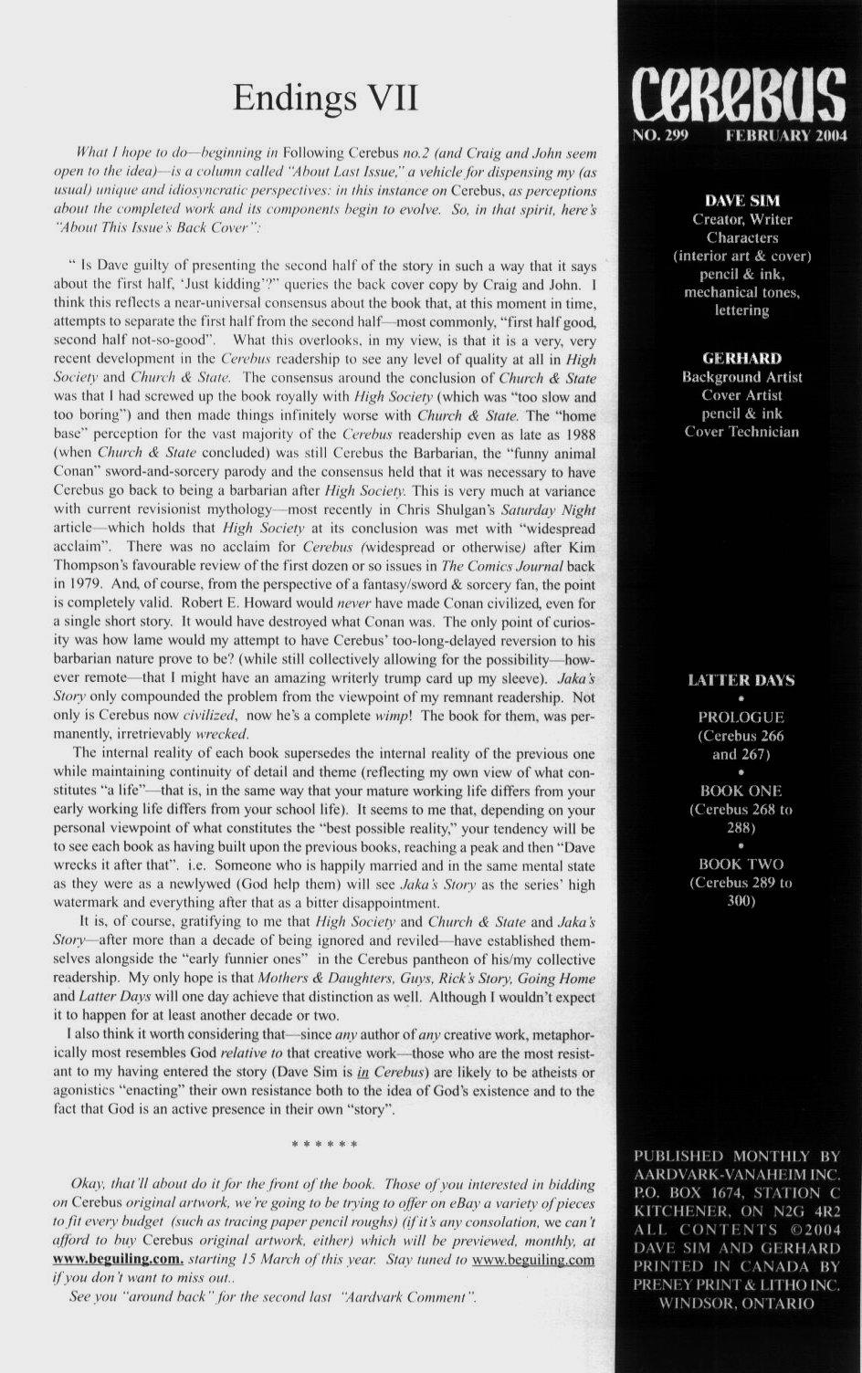 Read online Cerebus comic -  Issue #299 - 2