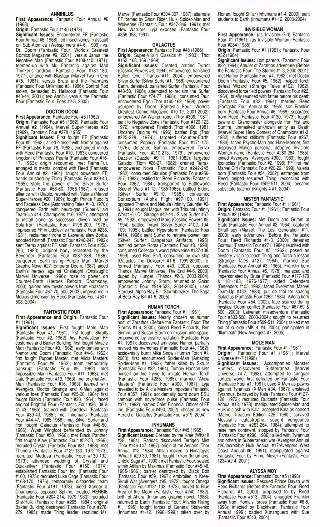 Read online Official Handbook of the Marvel Universe: Fantastic Four 2005 comic -  Issue # Full - 50