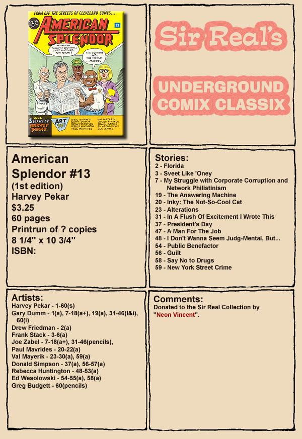 Read online American Splendor (1976) comic -  Issue #13 - 1