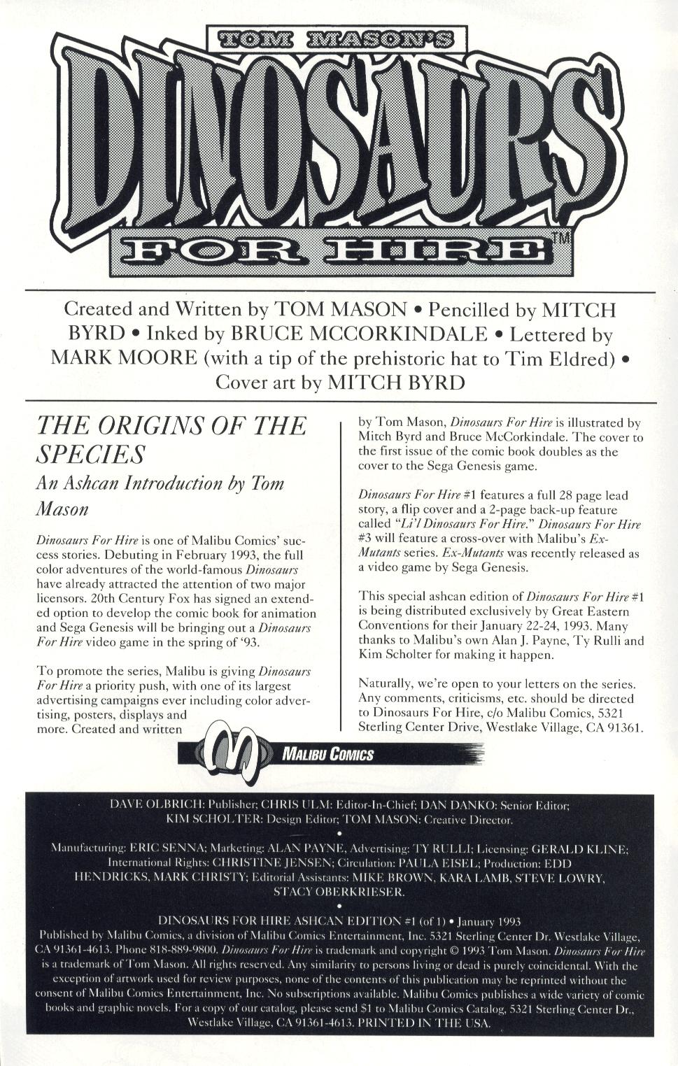 Read online Dinosaurs For Hire comic -  Issue # _Ashcan - 2