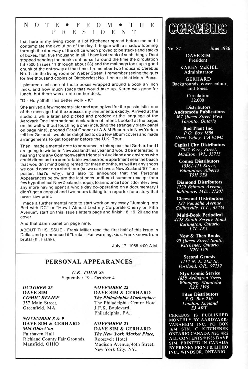 Read online Cerebus comic -  Issue #87 - 2