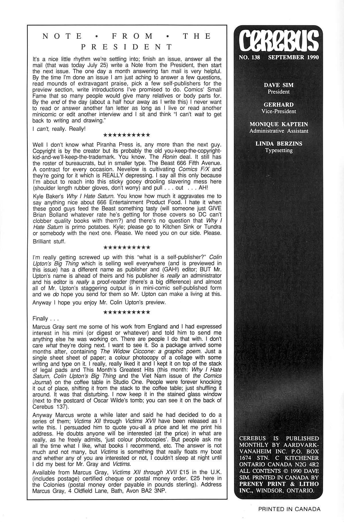 Cerebus Issue #138 #137 - English 2