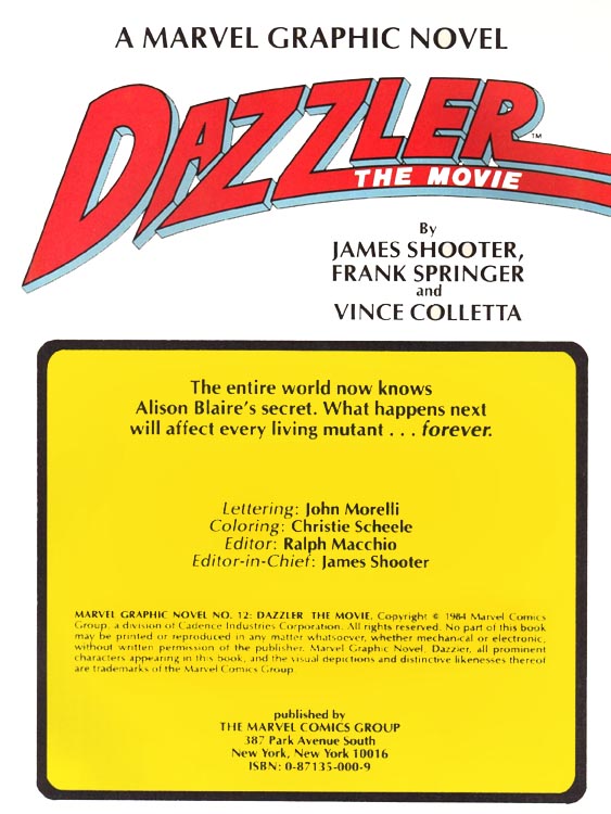 Read online Marvel Graphic Novel comic -  Issue #12 - Dazzler - The Movie - 2