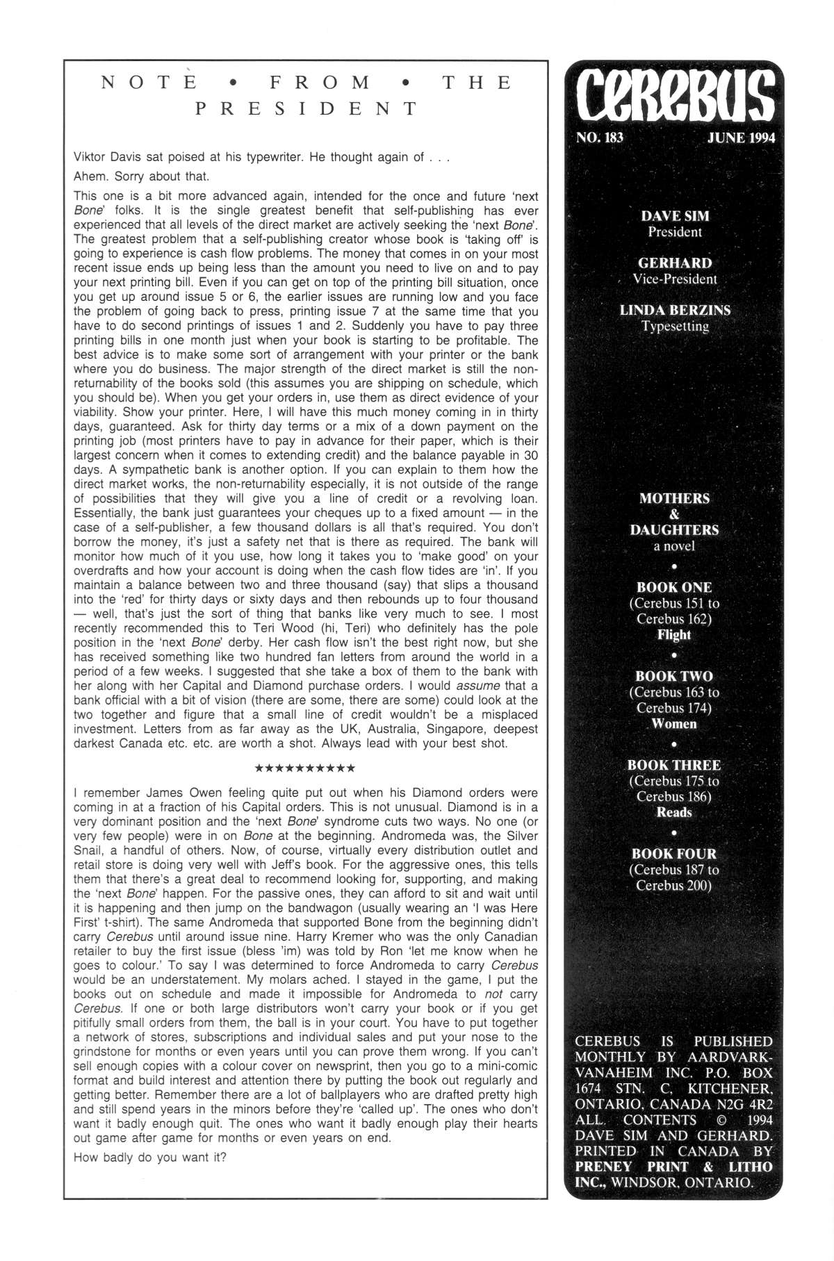 Read online Cerebus comic -  Issue #183 - 2