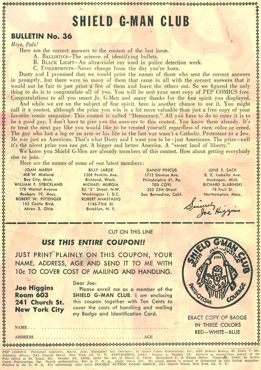 Read online Pep Comics comic -  Issue #58 - 2