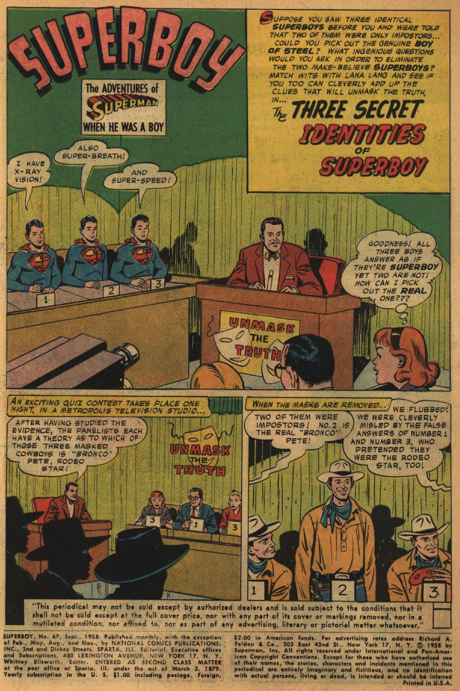 Read online Superboy (1949) comic -  Issue #67 - 2