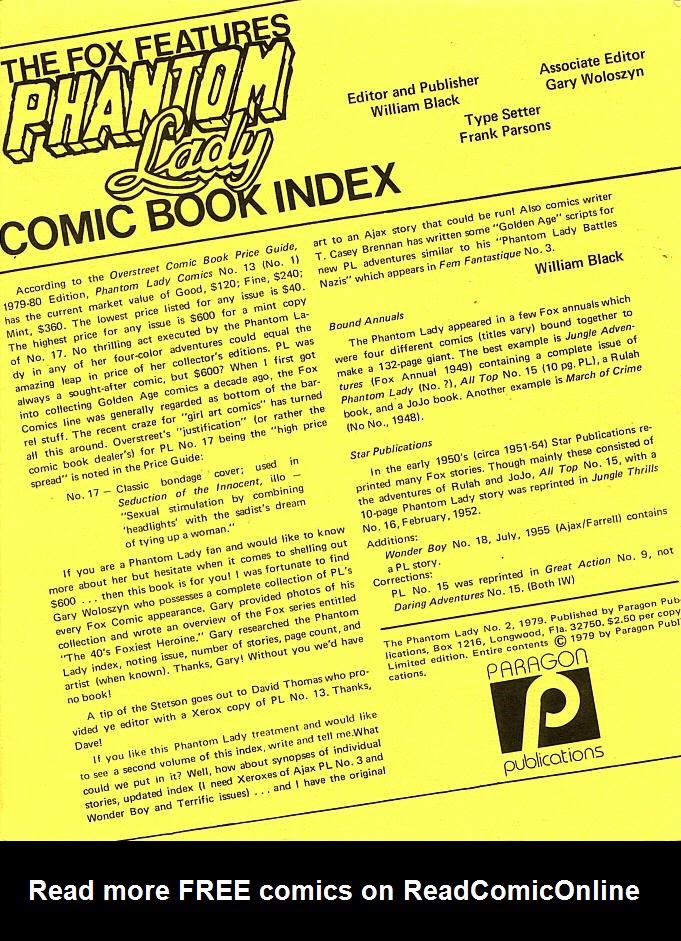 Read online The Fox Features Phantom Lady Comic Book Index comic -  Issue # Full - 3