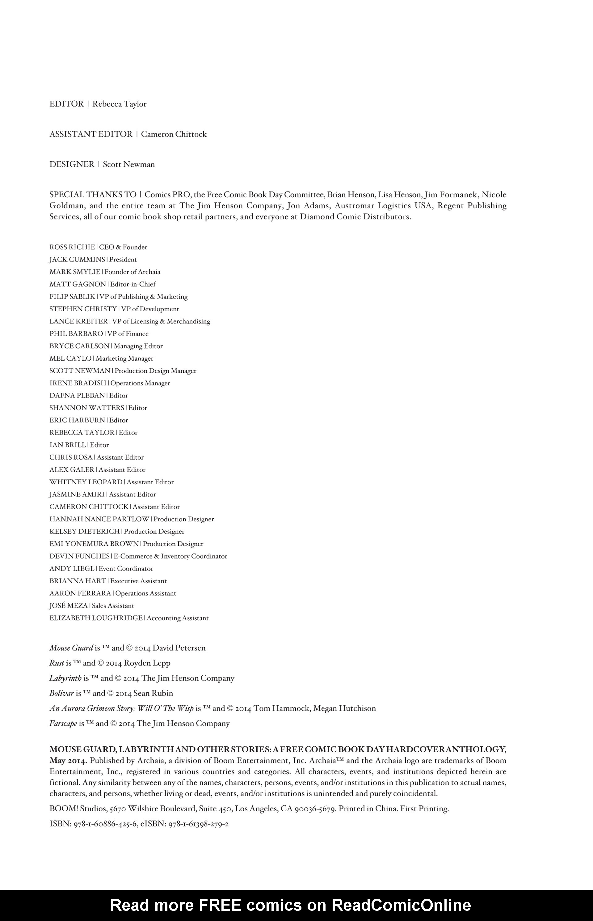 Read online Free Comic Book Day 2014 comic -  Issue # Archaia Presents Mouse Guard, Labyrinth and Other Stories - 6