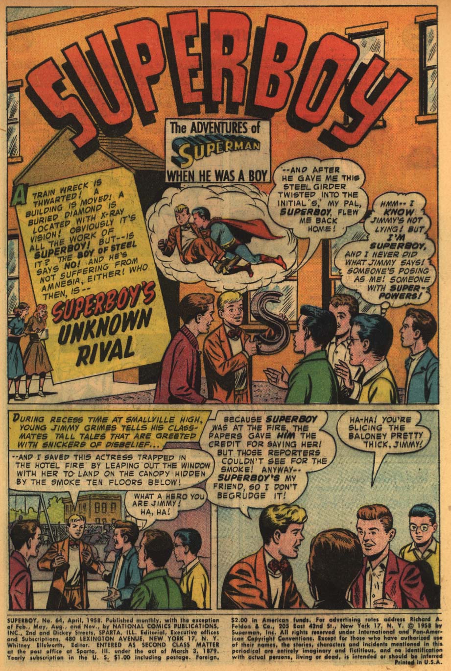 Read online Superboy (1949) comic -  Issue #64 - 2