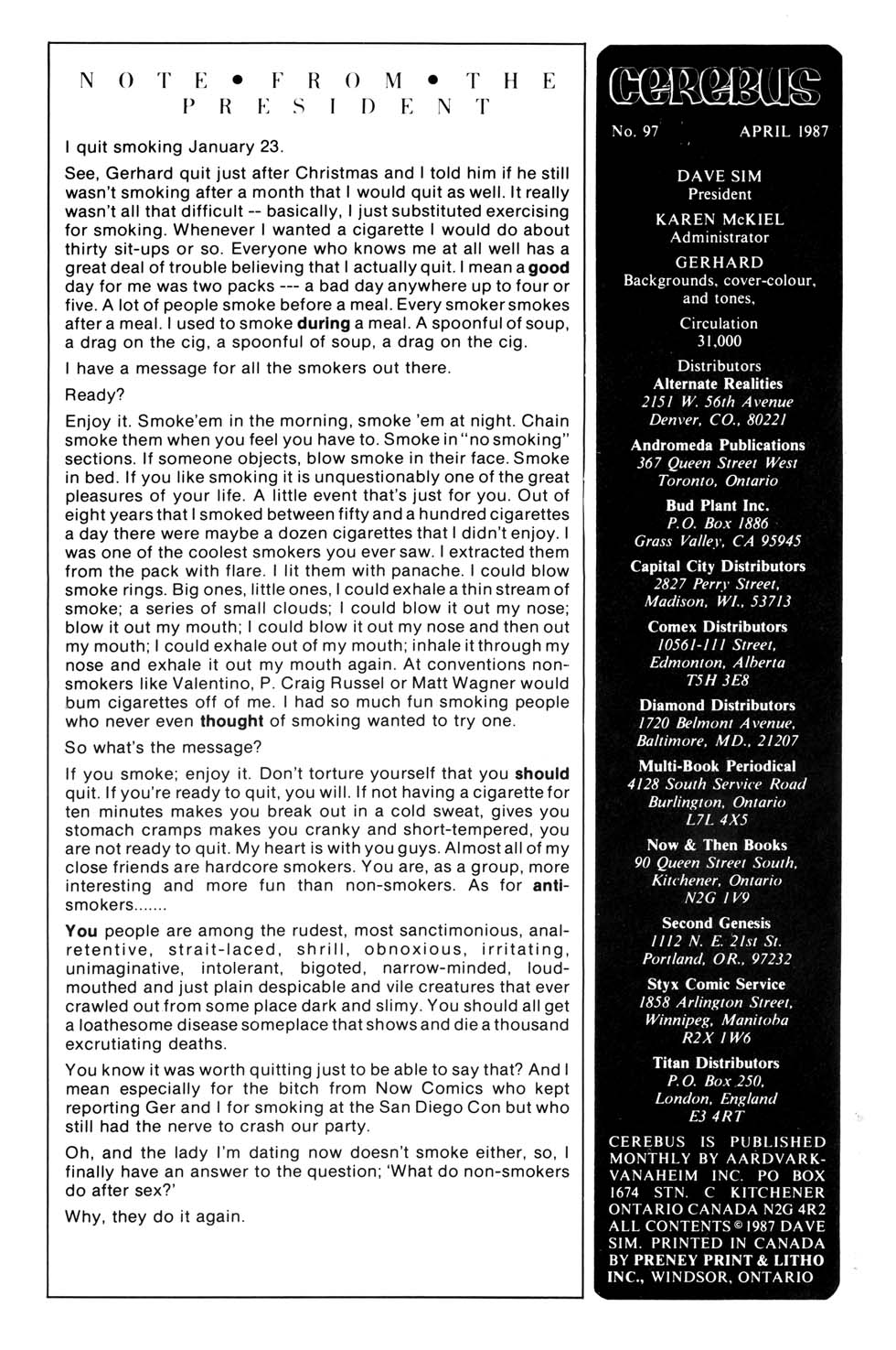 Read online Cerebus comic -  Issue #97 - 2
