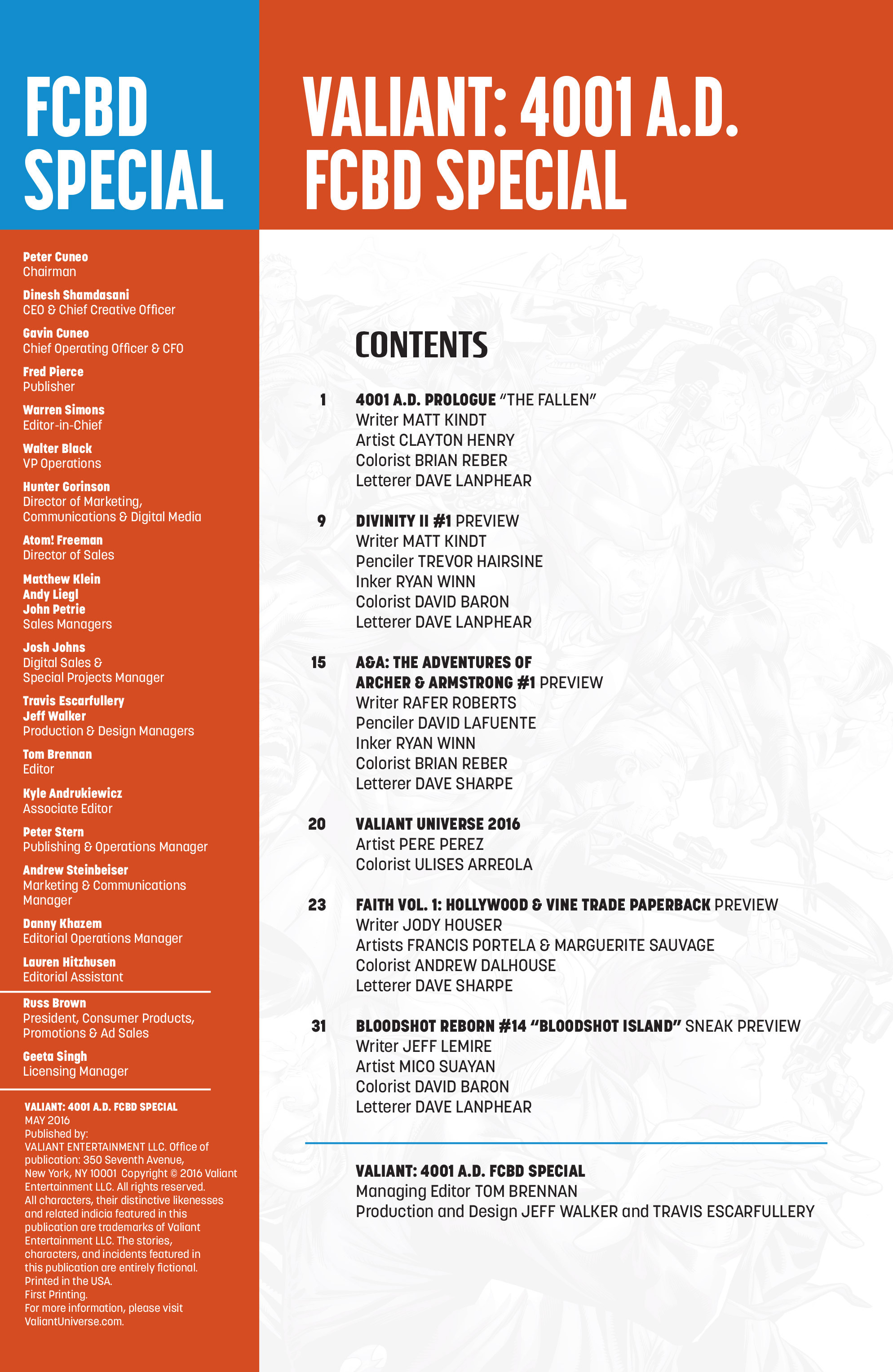Read online Free Comic Book Day 2016 comic -  Issue # Valiant - 4001 A.D. FCBD Special - 2