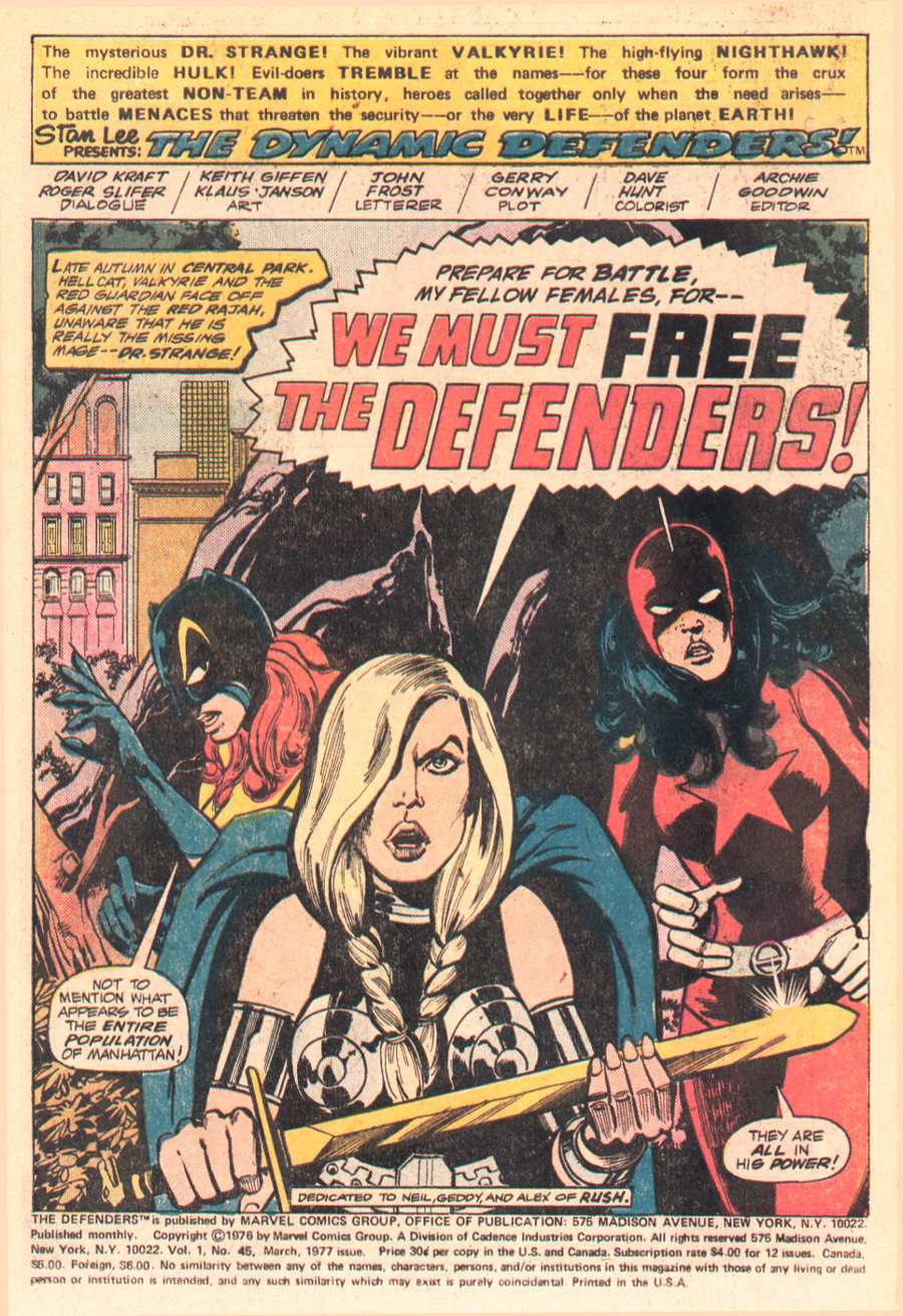 Read online The Defenders (1972) comic -  Issue #45 - 2