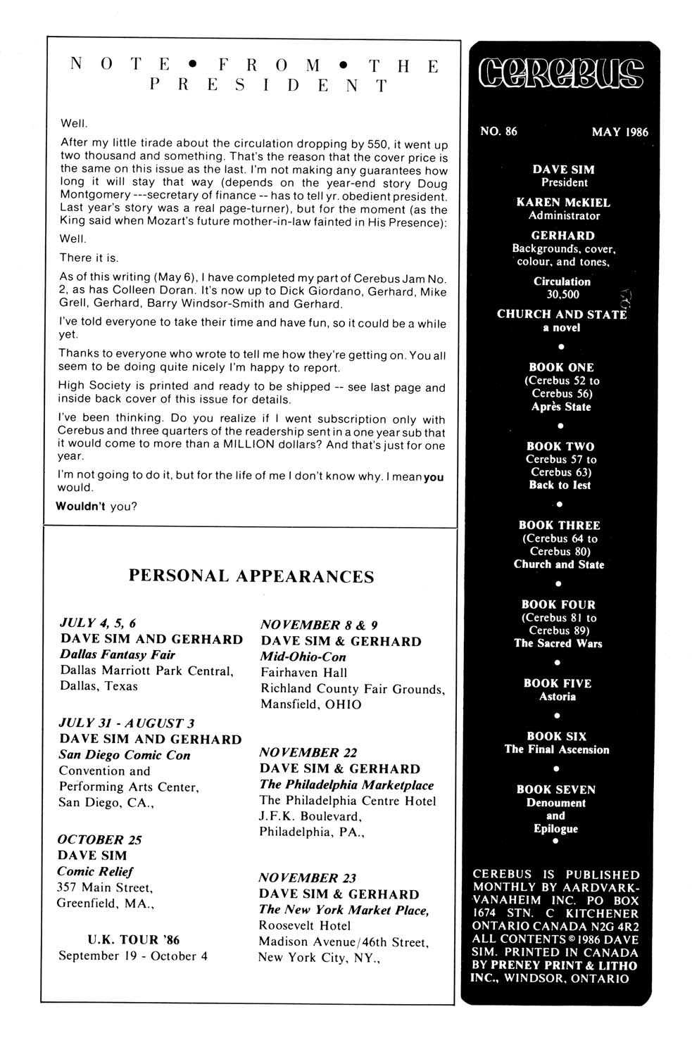 Read online Cerebus comic -  Issue #86 - 2