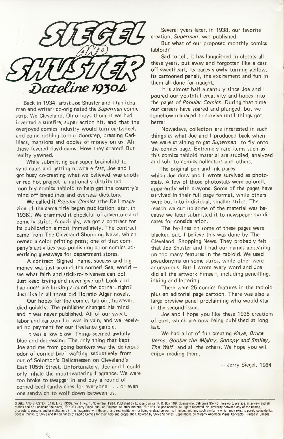 Read online Siegel and Shuster: Dateline 1930's comic -  Issue #1 - 2