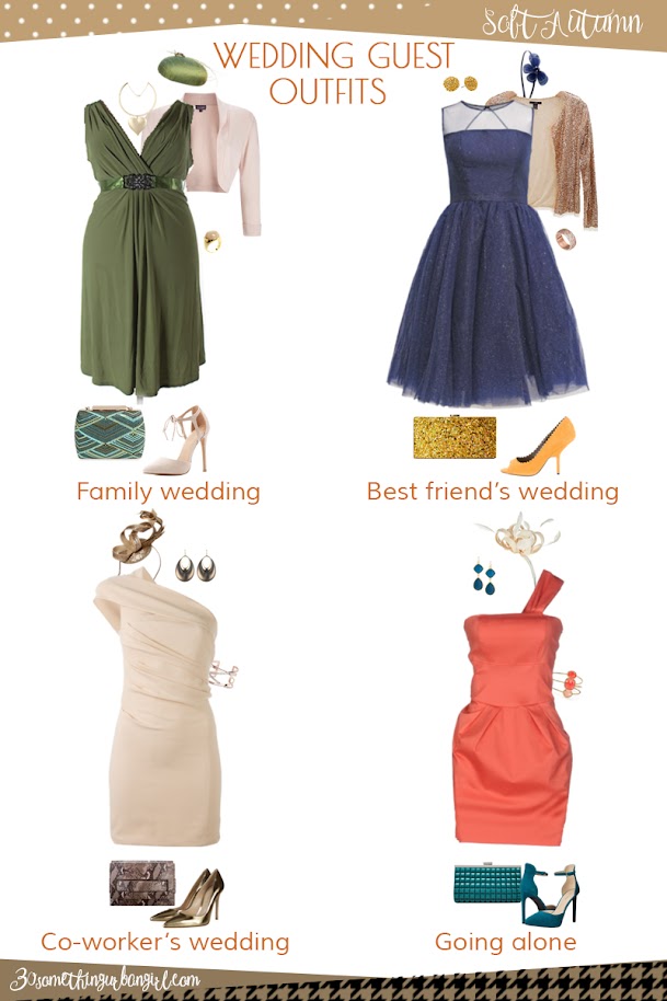 Wedding guest outfit ideas for Soft Autumn women by 30somethingurbangirl.com // Are you invited to a family, your best friend's or your co-worker's wedding, maybe going solo to a nuptials? Find pretty outfit ideas and look fabulous!