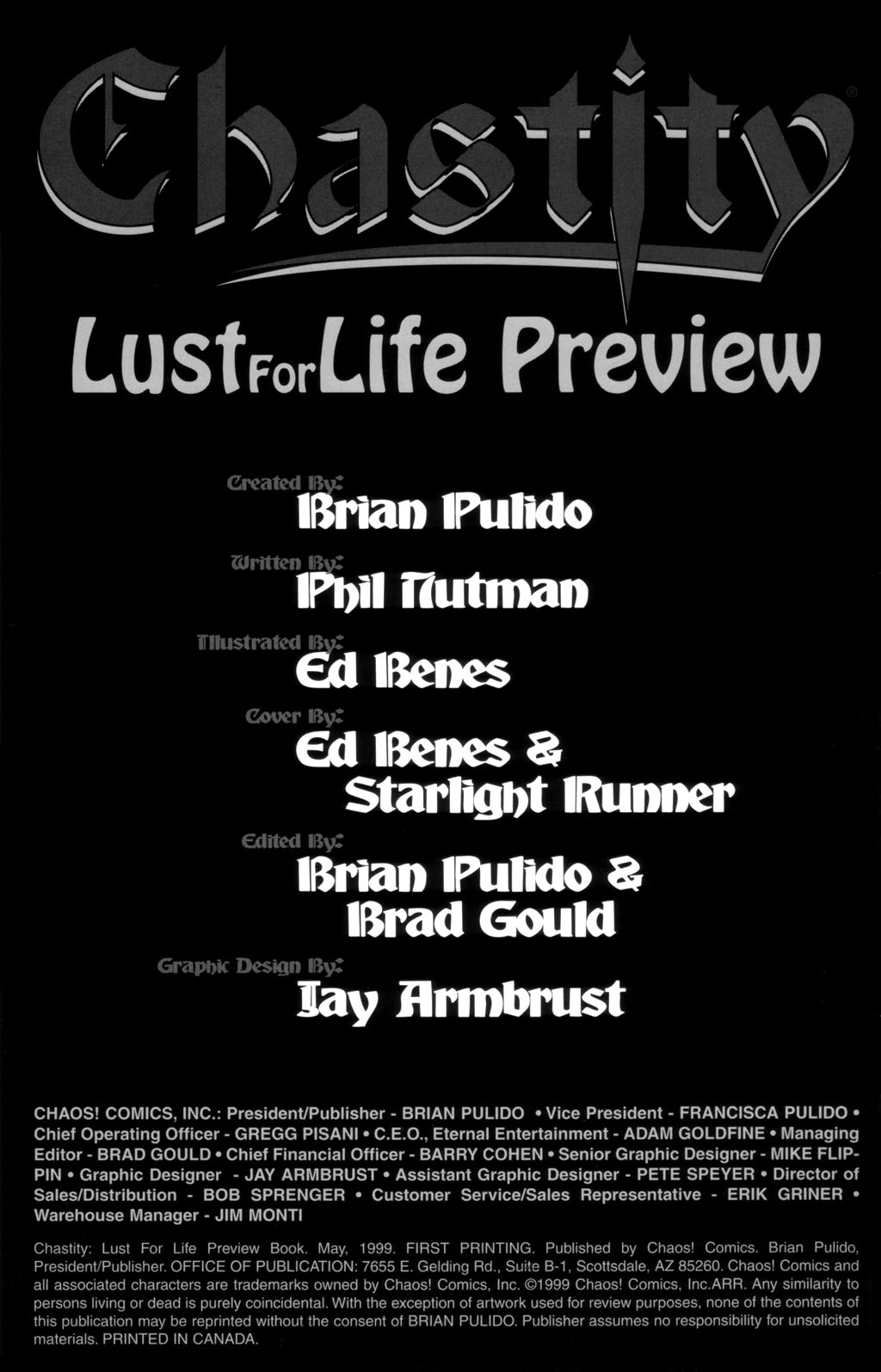 Read online Chastity: Lust For Life comic -  Issue #0 - 2