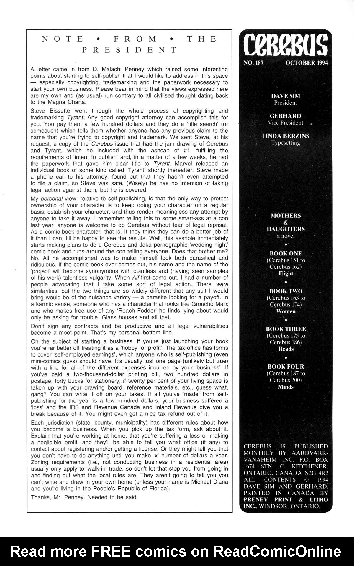 Cerebus Issue #187 #186 - English 2