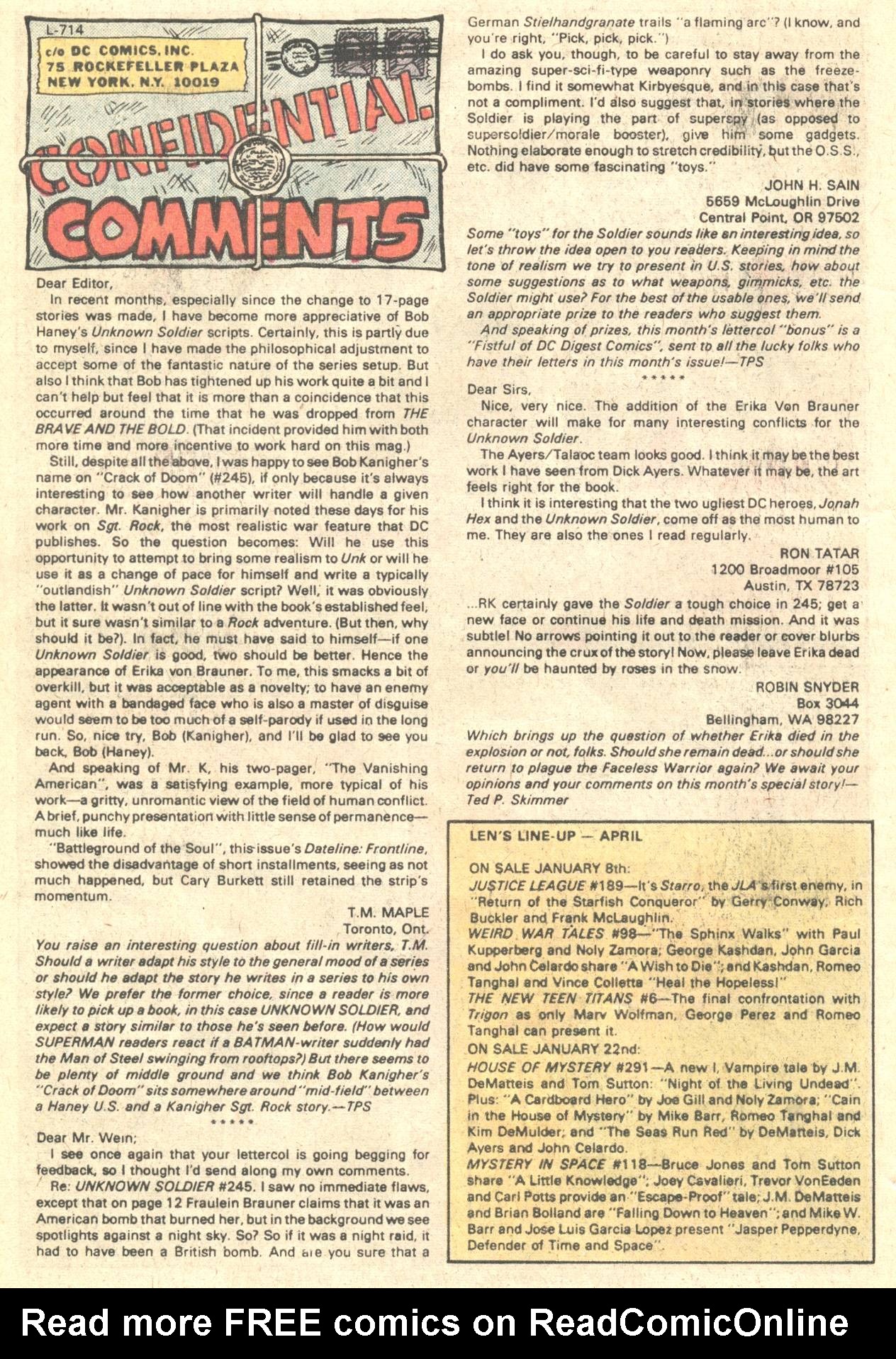 Read online Unknown Soldier (1977) comic -  Issue #250 - 34