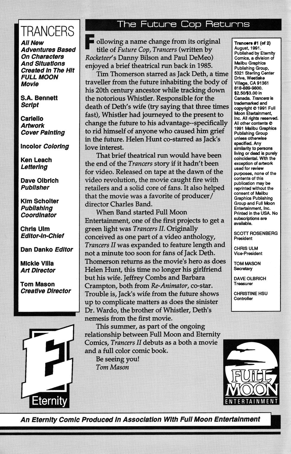 Read online Trancers (1991) comic -  Issue #1 - 2