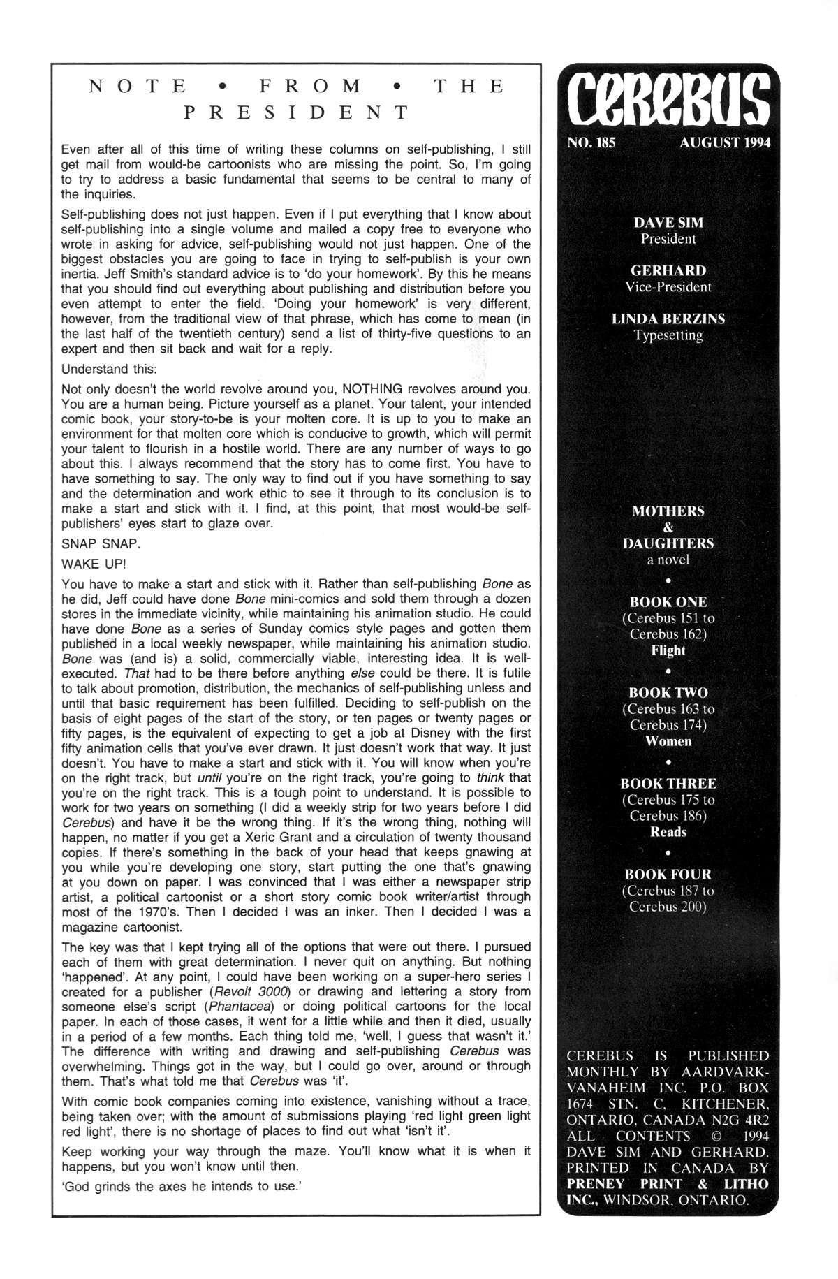 Cerebus Issue #185 #184 - English 2