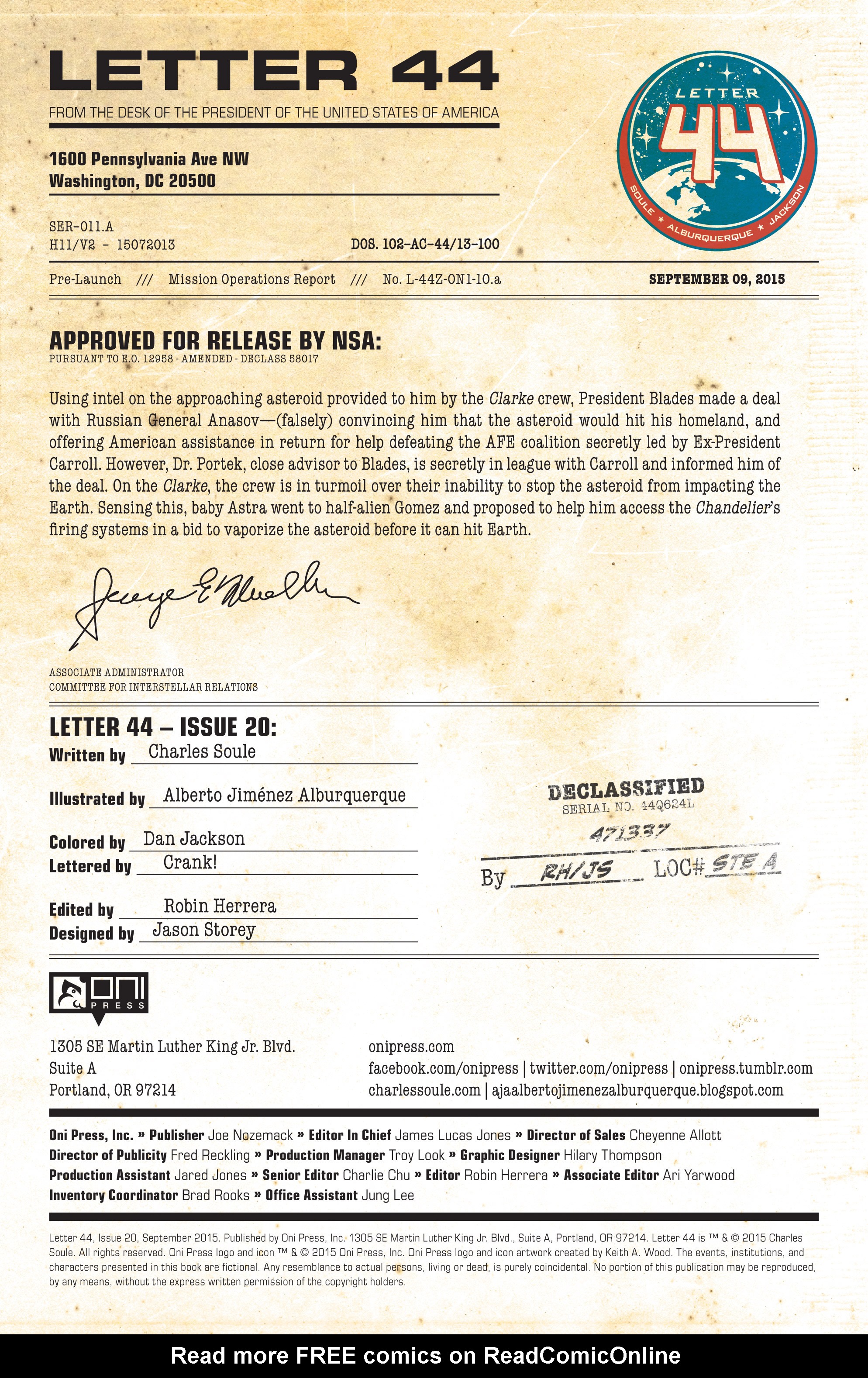 Read online Letter 44 comic -  Issue #20 - 2